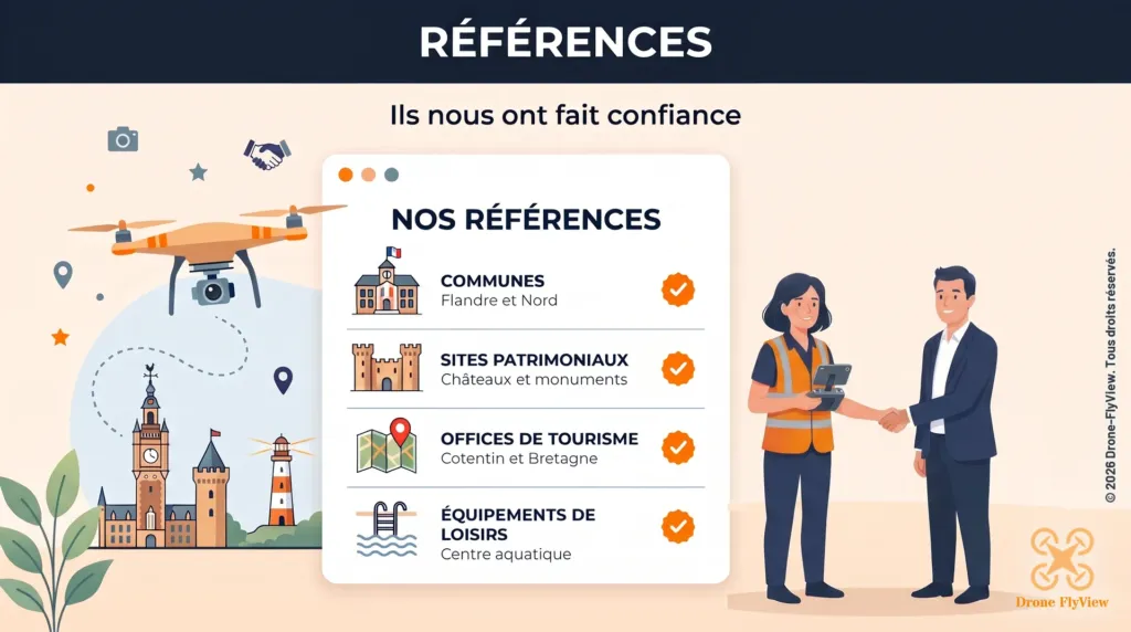 Illustration de la page Références de Drone-FlyView : communes de Flandre et du Nord, sites patrimoniaux, offices de tourisme et équipements de loisirs